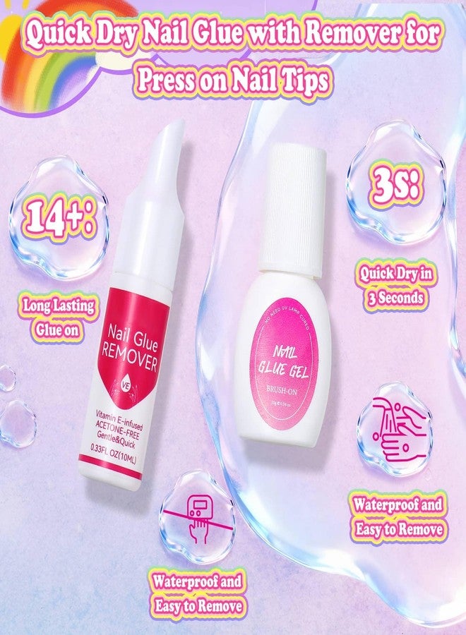 Audab 480 Pcs Kids Nails and Glue, Girls Press ons Nail Art Kit with Storage Case, Fake Nails Adhesive, Remover, Stickers, Glitter Cute Stuff Gift for Girls 8-12 - Image 3